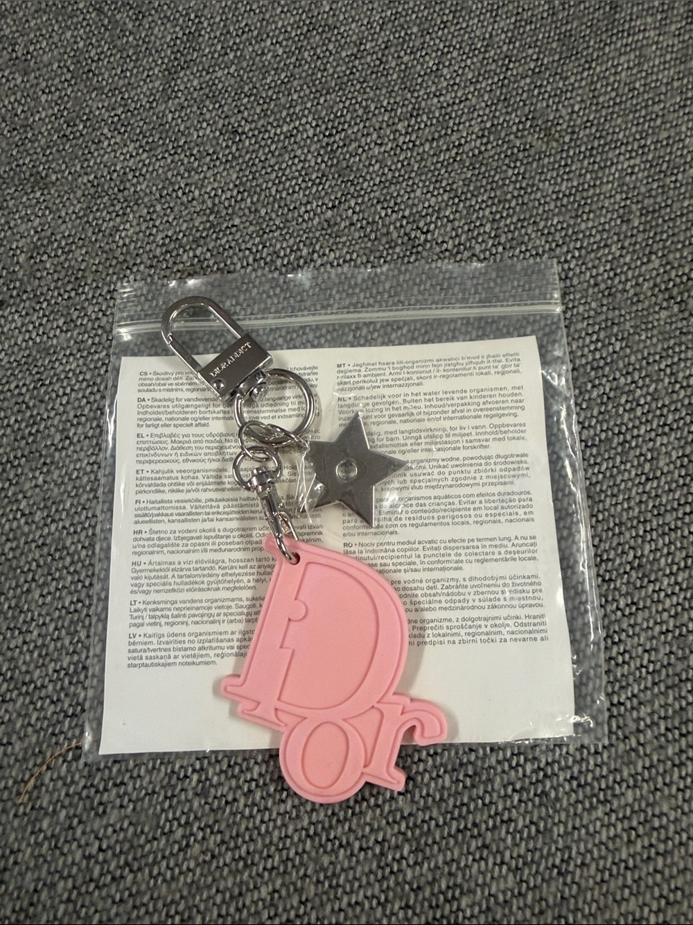 Dior Kids Pink Logo Keyring with Silver Star Charm